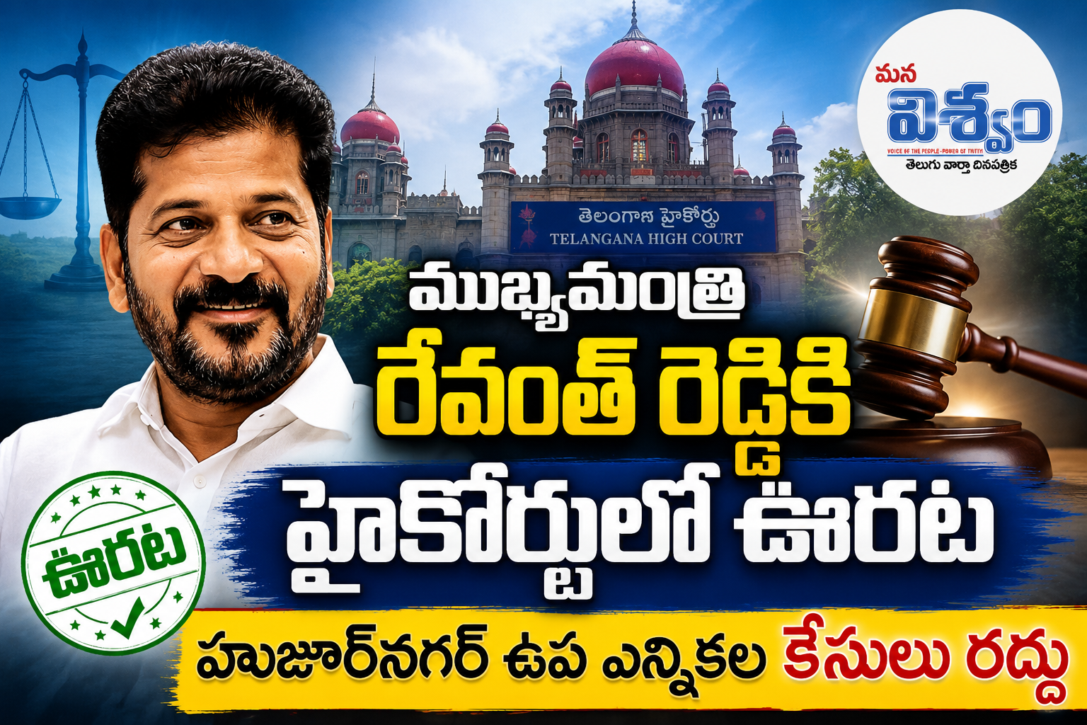ముఖ్యమంత్రి రేవంత్ రెడ్డికి హైకోర్టులో ఊరట.. హుజూర్‌నగర్ ఉప ఎన్నికల కేసులు రద్దు